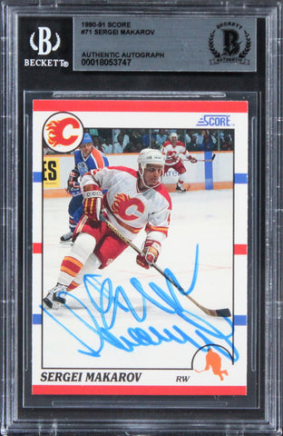 Flames Sergei Makarov Authentic Signed 1990 Score #71 Card BAS Slabbed