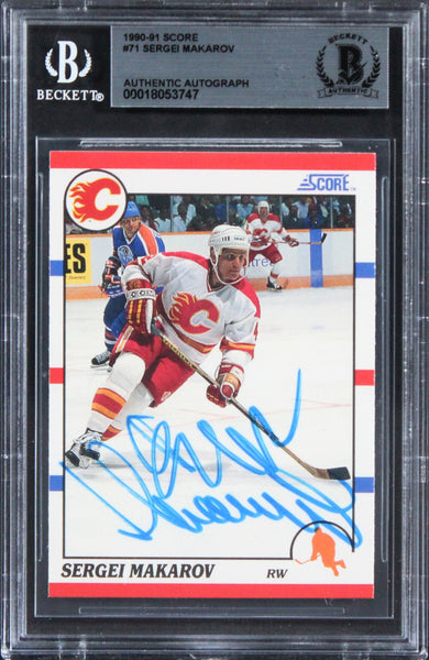 Flames Sergei Makarov Authentic Signed 1990 Score #71 Card BAS Slabbed