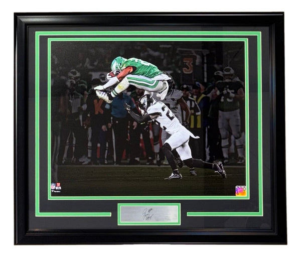 Saquon Barkley Framed 16x20 Eagles Reverse Hurdle Photo 2 w/ Laser Engraved Auto