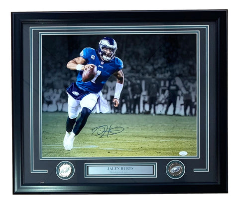 Jalen Hurts Signed Framed Philadelphia Eagles 16x20 Scramble Photo JSA ITP