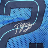 Framed Autographed Ty Jerome 35x39 Memphis Light Blue Basketball Jersey BAS COA