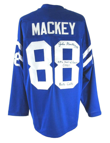John Mackey HOF Signed/Inscr Baltimore Colts Blue Football Jersey JSA 161112