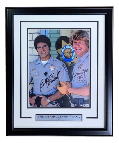 Erik Estrada Larry Wilcox Dual Signed Framed 11x14 CHIPS Photo BAS