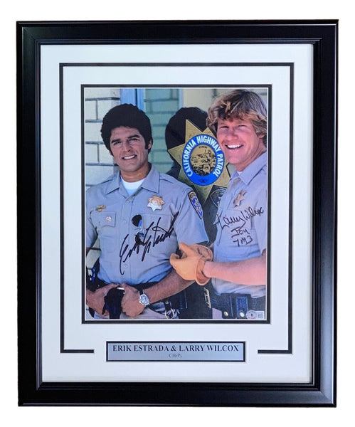 Erik Estrada Larry Wilcox Dual Signed Framed 11x14 CHIPS Photo BAS