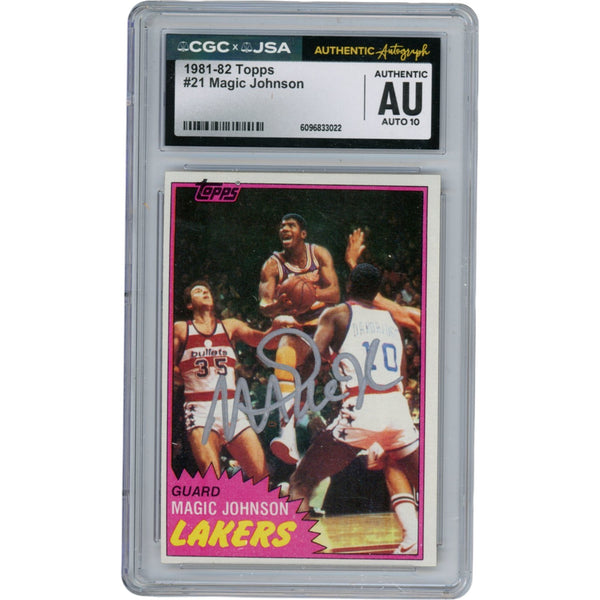Magic Johnson Autographed Los Angeles Lakers 81 Topps Trading Card JSA 53086