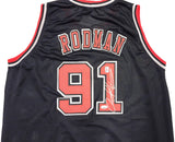 CHICAGO BULLS DENNIS RODMAN AUTOGRAPHED SIGNED BLACK JERSEY JSA STOCK #237057