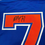 Framed Autographed/Signed Paul Coffey 35x39 Edmonton Blue Jersey JSA COA
