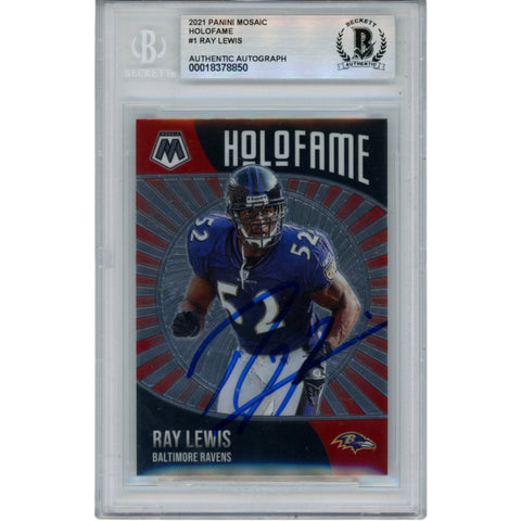 Ray Lewis Autographed 2021 Mosaic HoloFame #1 Trading Card Beckett 52951