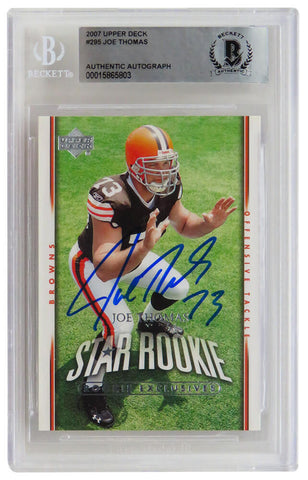 Joe Thomas Signed Browns 2007 Upper Deck Rookie Card #295 (Beckett Encapsulated)