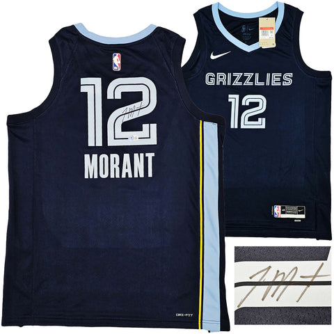MEMPHIS GRIZZLIES JA MORANT AUTOGRAPHED DARK BLUE NIKE ICON JERSEY 48 BECKETT