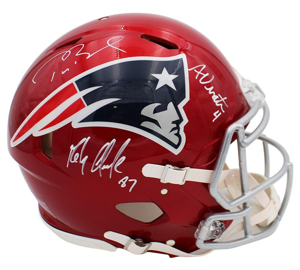 Tom Brady Gronkowski, Vinatieri Signed Patriots Speed Authentic Flash NFL Helmet