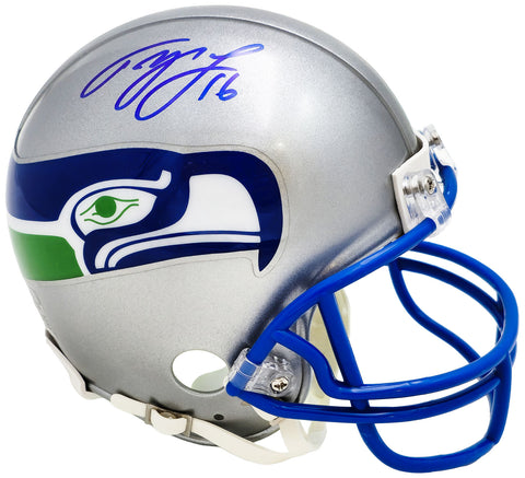 TYLER LOCKETT AUTOGRAPHED SEAHAWKS SILVER THROWBACK MINI HELMET MCS 222033