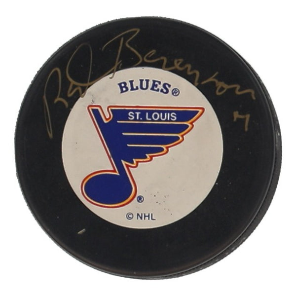 Red Berenson Signed St. Louis Blues Logo Puck (Beckett) 6 Goals in a Single Game