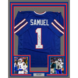 Framed Autographed/Signed Curtis Samuel 35x39 Buffalo Blue Jersey BAS COA