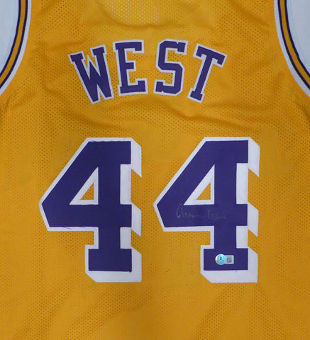 Los Angeles Lakers Jerry West Autographed Yellow Jersey Beckett BAS QR #BP45965