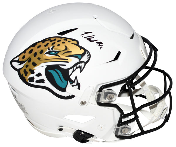TRAVIS HUNTER SIGNED JACKSONVILLE JAGUARS WHITE AUTHENTIC SPEEDFLEX HELMET BAS