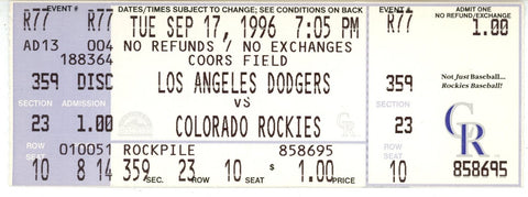 Hideo Nomo Los Angeles Dodgers 09/17/1996 No Hitter Full Ticket 56241