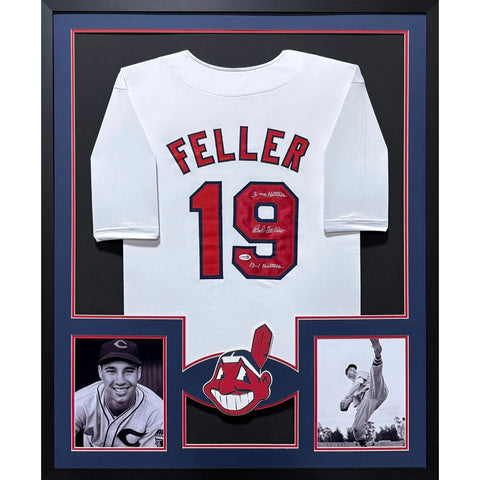 Bob Feller Autographed Signed Framed Cleveland Indians White Jersey JSA