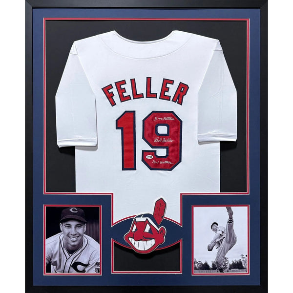 Bob Feller Autographed Signed Framed Cleveland Indians White Jersey JSA