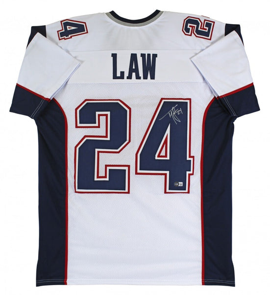 Ty Law Signed New England Patriots White Jersey (Beckett) 3xSuper Bowl Champ /DB