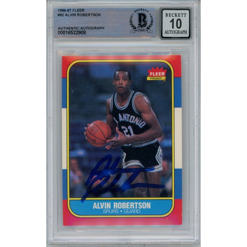 Alvin Robertson Autographed 1986-87 Fleer 92 Trading Card 10 Grade Beckett 47046