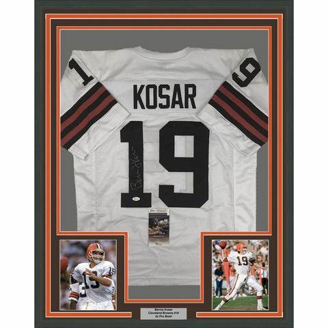 FRAMED Autographed/Signed BERNIE KOSAR 33x42 Cleveland White Jersey JSA COA Auto