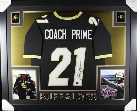 Deion Sanders Autographed/Signed College Style Black Framed Jersey BAS 44604