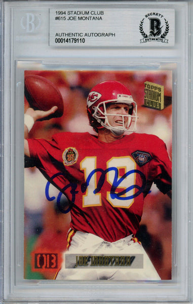 Joe Montana Autographed 1994 Stadium Club #615 Trading Card Beckett Slab 37575