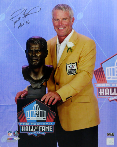 Brett Favre Signed Green Bay Packers Hall of Fame Speech 16x20 Photo with HOF 16