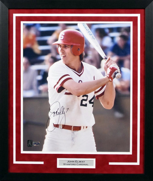 JOHN ELWAY AUTOGRAPHED STANFORD CARDINAL BASEBALL 16x20 FRAMED PHOTO COA
