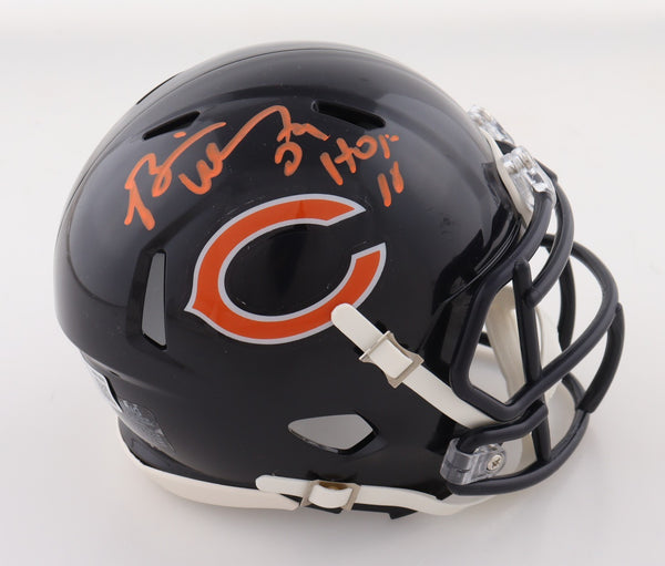 Brian Urlacher Signed in Orange Chicago Bears Mini Helmet Inscd HOF 18 (Beckett)