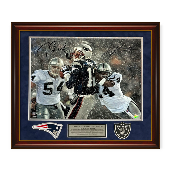 Tom Brady & Charles Woodson Signed Autographed Photo Framed to 23x27 Fanatics