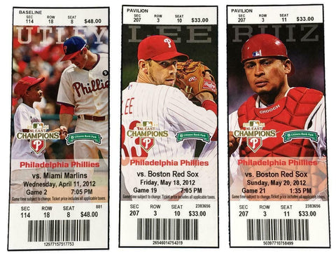 2012 Philadelphia Phillies Lot of 3 Tickets