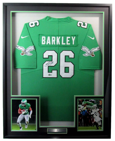 Saquon Barkley Signed Football Jersey Philadelphia Eagles Framed Beckett 193637