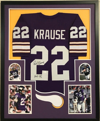 FRAMED PAUL KRAUSE AUTOGRAPHED SIGNED INSC MINNESOTA VIKINGS JERSEY JSA COA