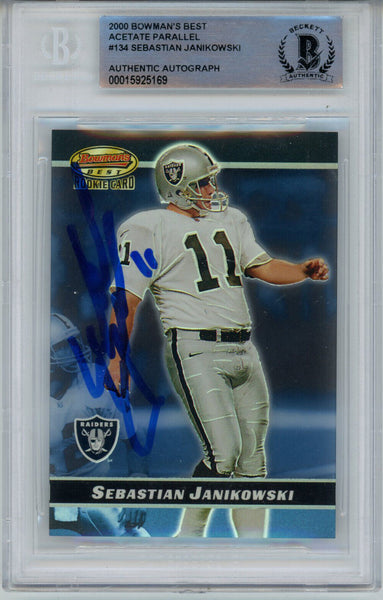 Sebastian Janikowski Signed 2000 Bowmans Best #134 Rookie Card BAS Slab 42904