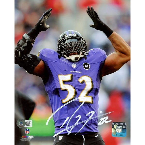 Ray Lewis Autographed/Signed Baltimore Ravens 8x10 Photo Beckett 47687