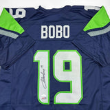 Autographed/Signed Jake Bobo Seattle Blue Football Jersey JSA COA