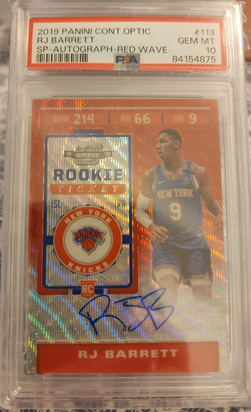 2019 20 Contenders Optic #113 RJ Barrett RC SP Red Wave Autograph PSA 10