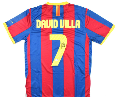 David Villa Signed FC Barcelona Home Soccer Jersey #7 Beckett Witnessed Hologram