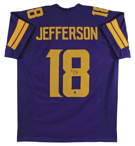 Justin Jefferson Signed Purple Color Rush Pro Style Jersey w/ Yellow # BAS Wit