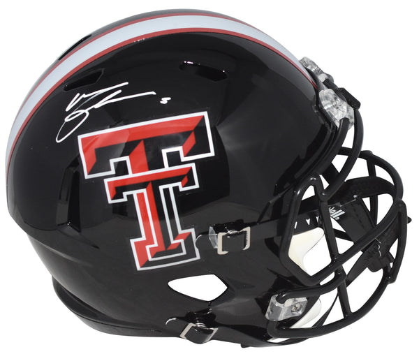 MICHAEL CRABTREE SIGNED TEXAS TECH RED RAIDERS BLACK FULL SIZE HELMET BECKETT