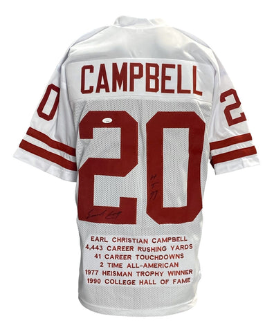 Earl Campbell Signed Custom White College Football Stat Jersey HT 77 Insc JSA