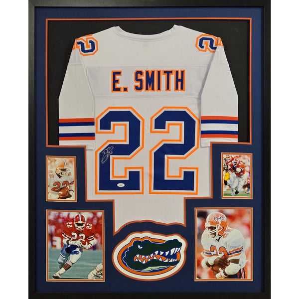 Emmitt Smith Autographed Signed Framed White Florida Gators Jersey JSA