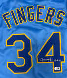 ROLLIE FINGERS Signed Custom Replica Brewers Blue Jersey AUTO w/ HOF '92 - BAS