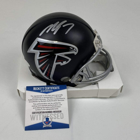 Autographed/Signed Michael Mike Vick Falcons Mini Helmet Beckett BAS COA