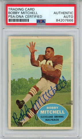 Bobby Mitchell Autographed/Signed 1960 Topps #25 Trading Card PSA Slab 43764