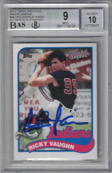 Charlie Sheen Signed Major League 2014 Topps Archives BGS 9 BAS 10 Slab 26030