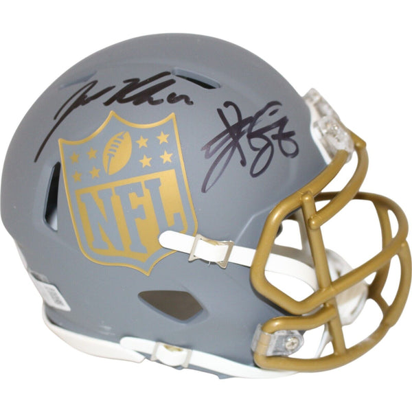 Travis Kelce Jason Kelce Autographed NFL Mini Helmet Slate Beckett/PSA 49072