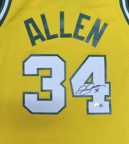 Supersonics Ray Allen Autographed Yellow Mitchell & Ness Jersey Beckett BS30306